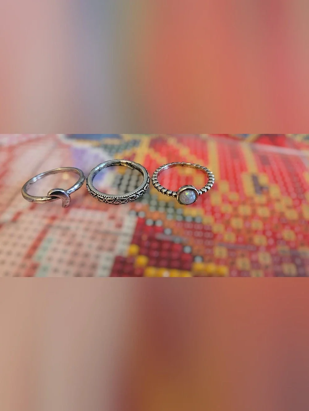 Sterling Silver Opal Stacking Rings - Iridescent White